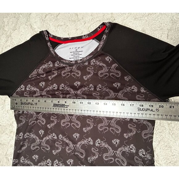 Singh Womens Swimwear Black Animal Print Ruched Long Sleeve Rash Guard XL New - Picture 8 of 10